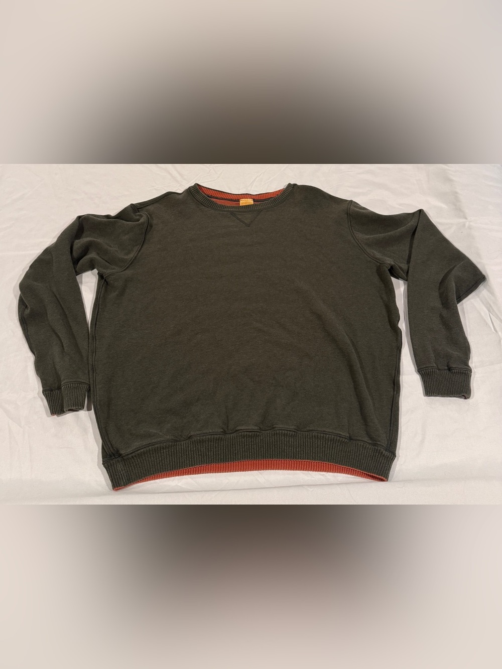 Tailor Vintage Olive Crewneck Sweater with Rust Trim